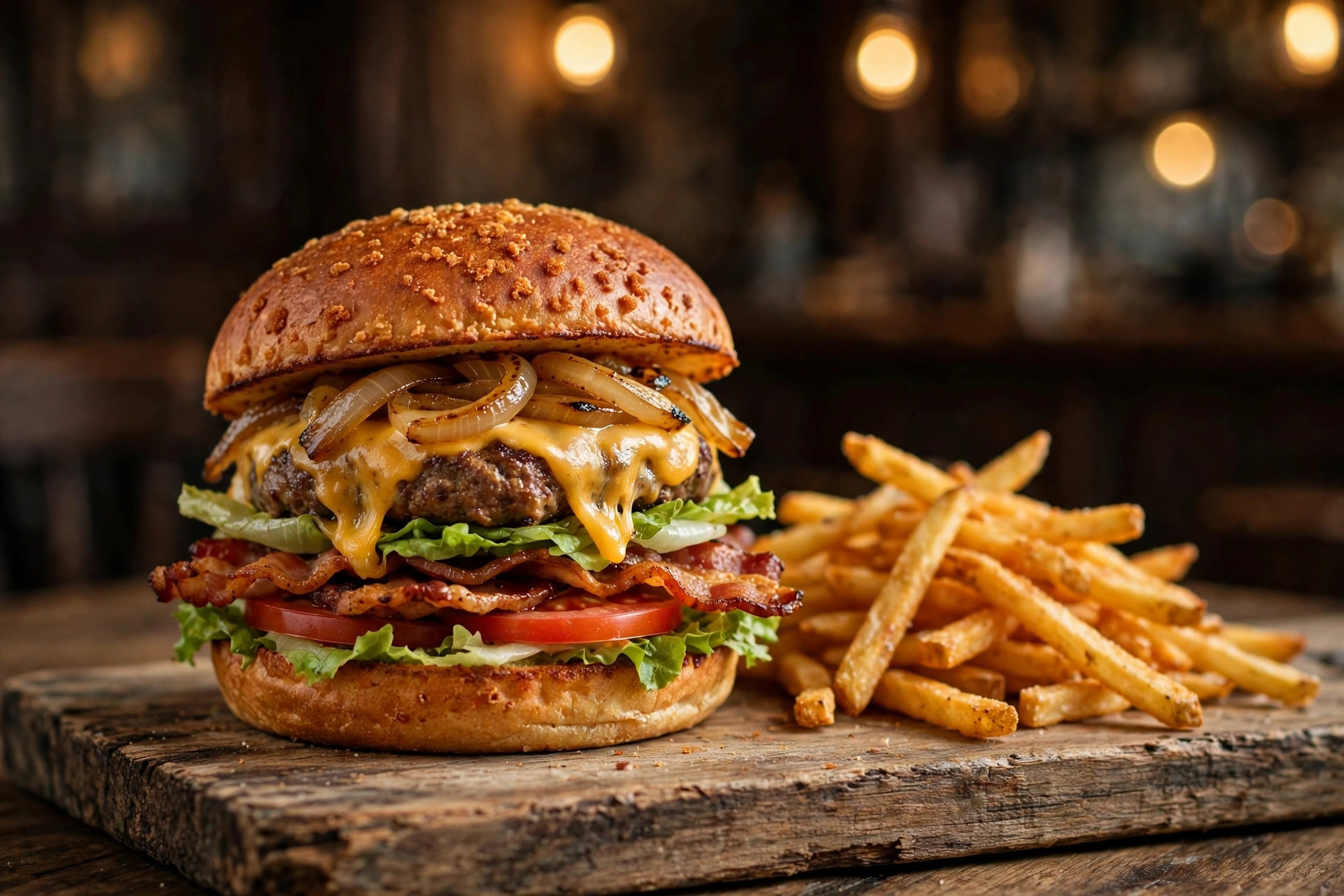 The Blazer Burger with bacon, cheese and fries