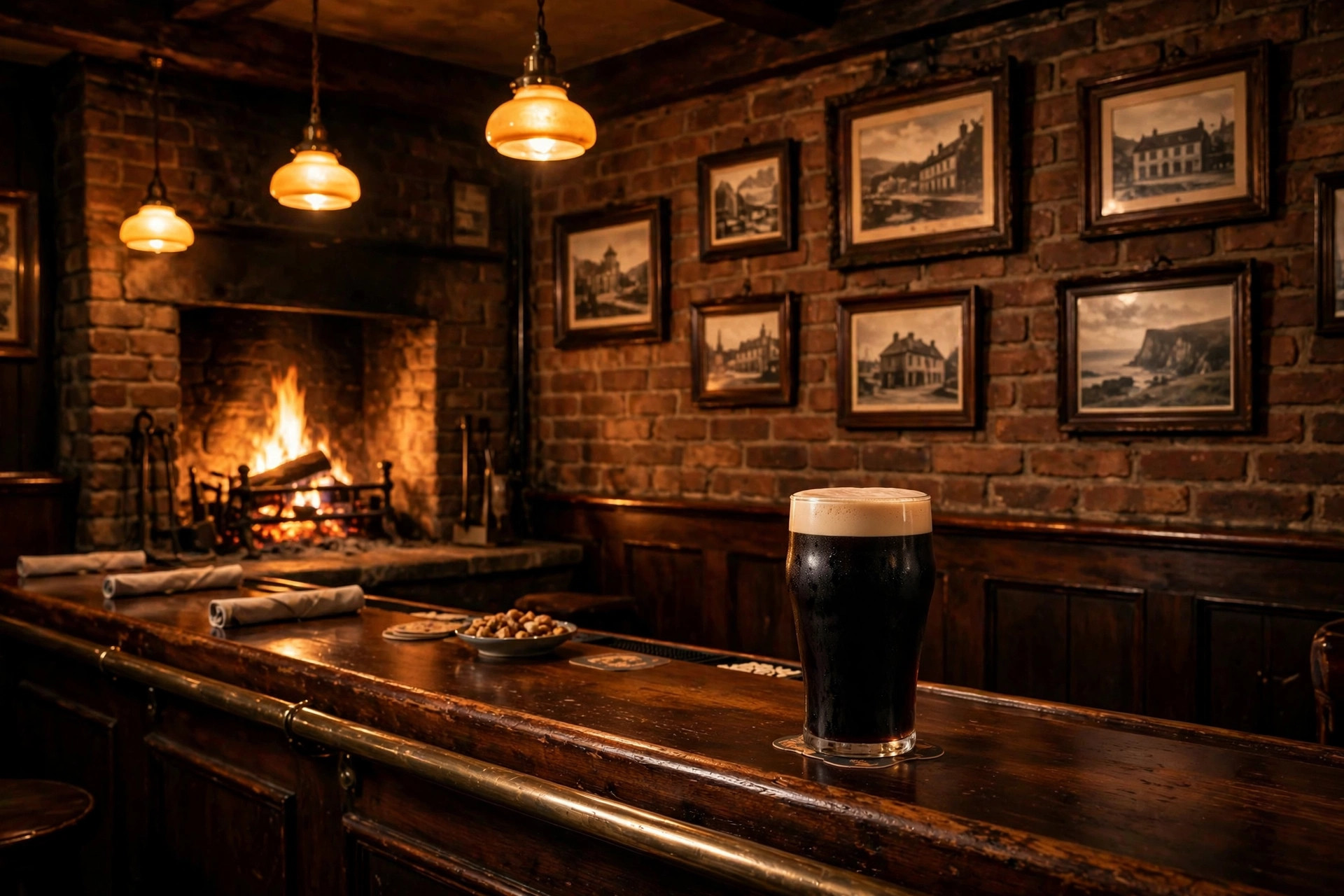 Warm fireplace inside The Blazer Pub